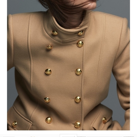 ZARA gold button wool blend coat Sz-XL - Picture 2 of 12